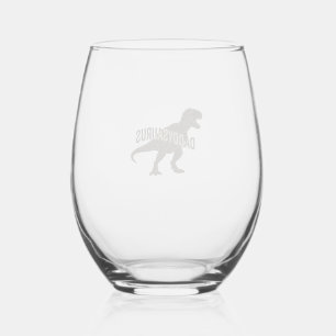 Daddysaurus Dinosaur Vintage Engraving Shirt Desig Stemless Wine Glass