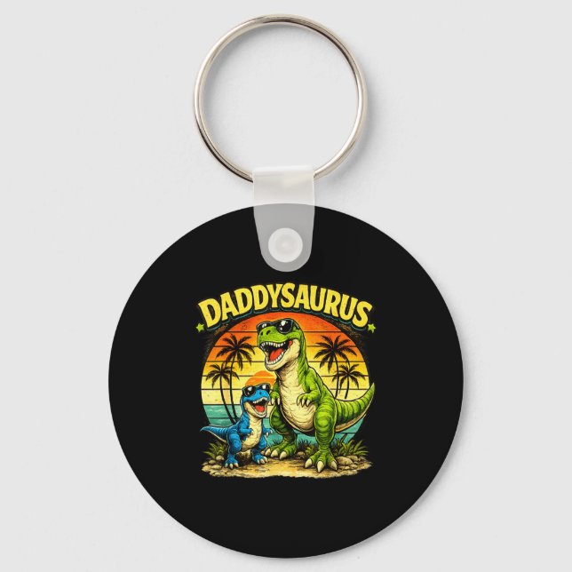 Daddysaurus funny dinosaur dad retro sunset keychain (Front)