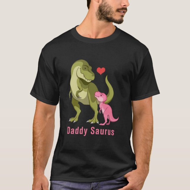 DaddySaurus Green T-Rex & Blue Baby Boy Dinosaurs T-Shirt (Front)