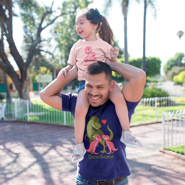DaddySaurus Green T-Rex & Twin Baby Girl Dinosaurs T-Shirt (Creator Uploaded)