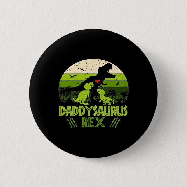 Daddysaurus Rex 2 Kids Sunset Dinosaur For Fathers Inch Round Button (Front)