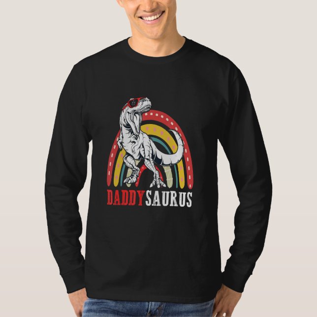 Daddysaurus Rex  Rainbow Daddy Saurus  Father Day T-Shirt (Front)