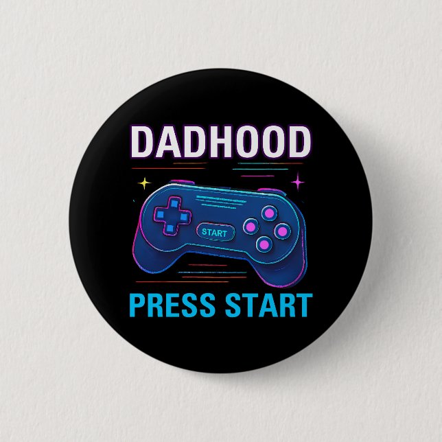 Dadhood Press Start Retro Gamer Design Button (Front)