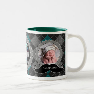 Dad's 1st Father's Day   Custom Moustache 2-Photos Two-Tone Coffee Mug