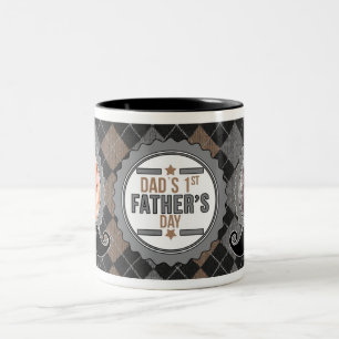 Dad's 1st Father's Day Custom Moustache Photo Two-Tone Coffee Mug