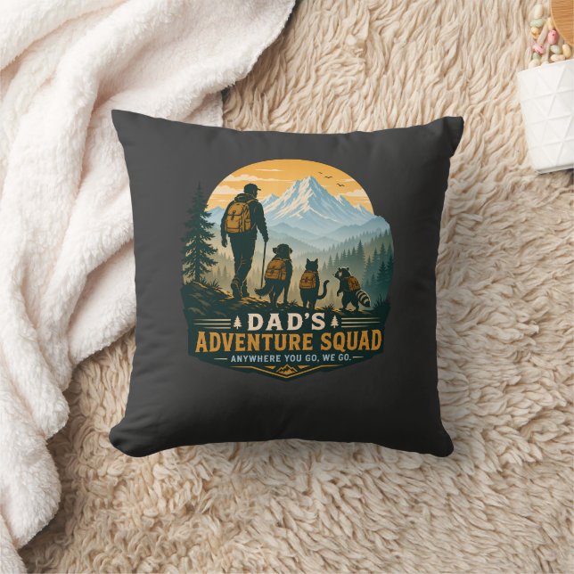 Dad's Adventure Squad Retro Mountain Hiking Gift Throw Pillow (Blanket)