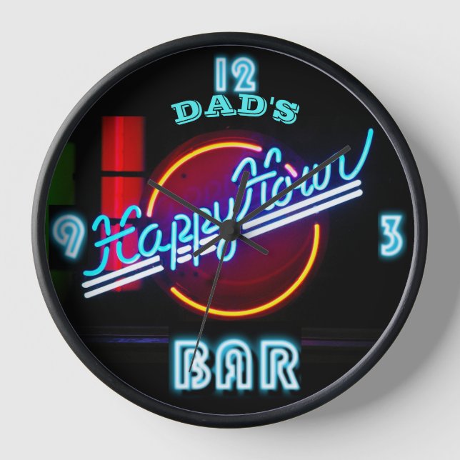 DAD'S BAR, MANCAVE, DEN - Neon Horloge Personnalis (Recto)