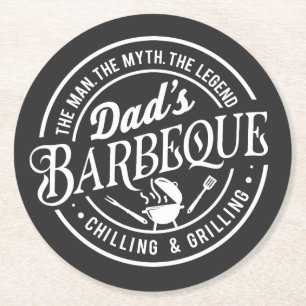 Dad's Barbeque Man, Myth, Legend Round Paper Coaster