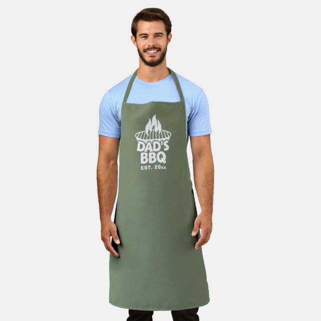 Dad's BBQ Grill Logo Camo Green Apron (Worn)