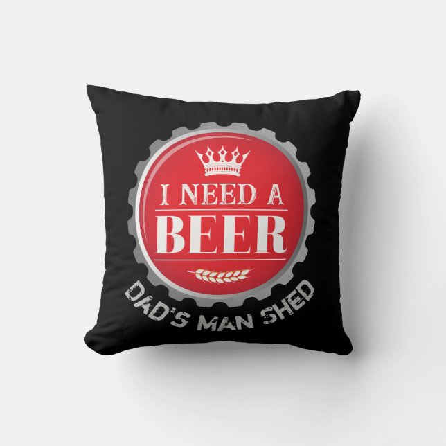 Dad's Beer Themed Man Cave Beer Bottle Cap Throw Pillow (Front)