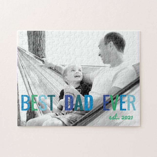 Dads Custom Photo Best Dad Ever with Year Father's Jigsaw Puzzle (Horizontal)