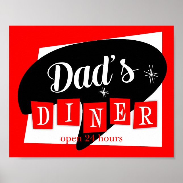 Dad's Diner Red Black Retro Kitchen Print (Front)