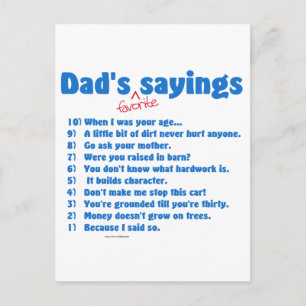 Dad's favourite sayings on gifts for him. postcard