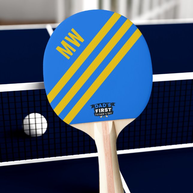 Dad's First Father's Day Blue Ping Pong Paddle (A fun gift for the Dad celebrating his first Father's Day. Add his initials!)