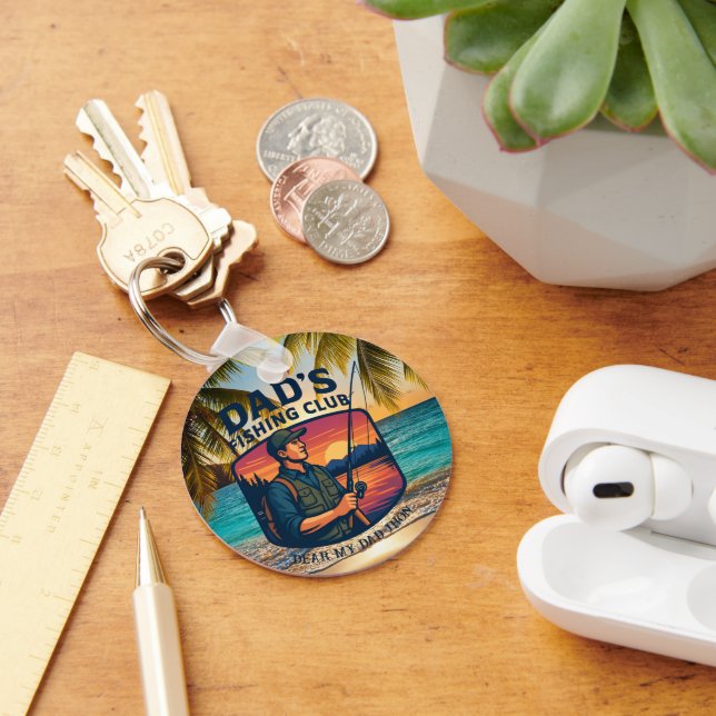 Dad's Fishing Club Retro Sunset Personalized Keychain (Desk)
