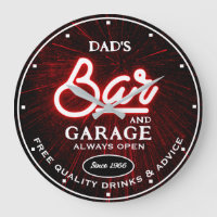 Dad's Garage Bar Any Name Always Open Slogan Red