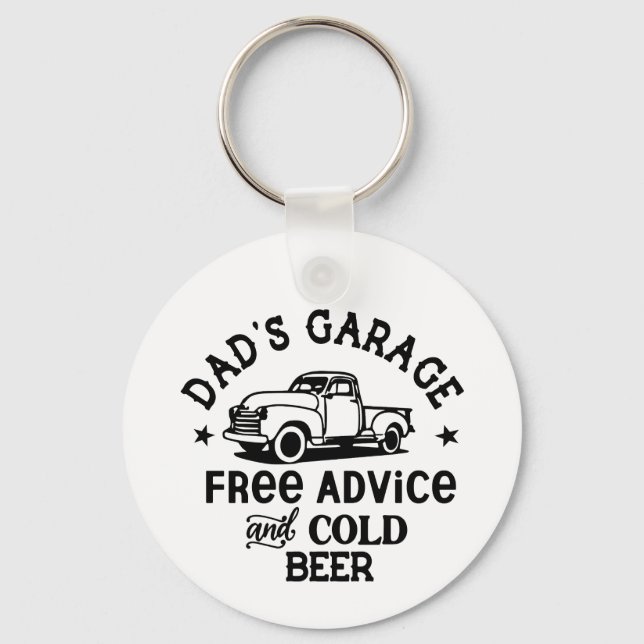 Dad's Garage Free Advice Cold Beer Truck Keychain (Front)