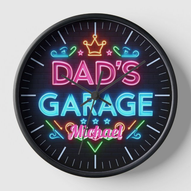 Dads Garage Mancave Horloge Neon Beer Nom personna (Recto)