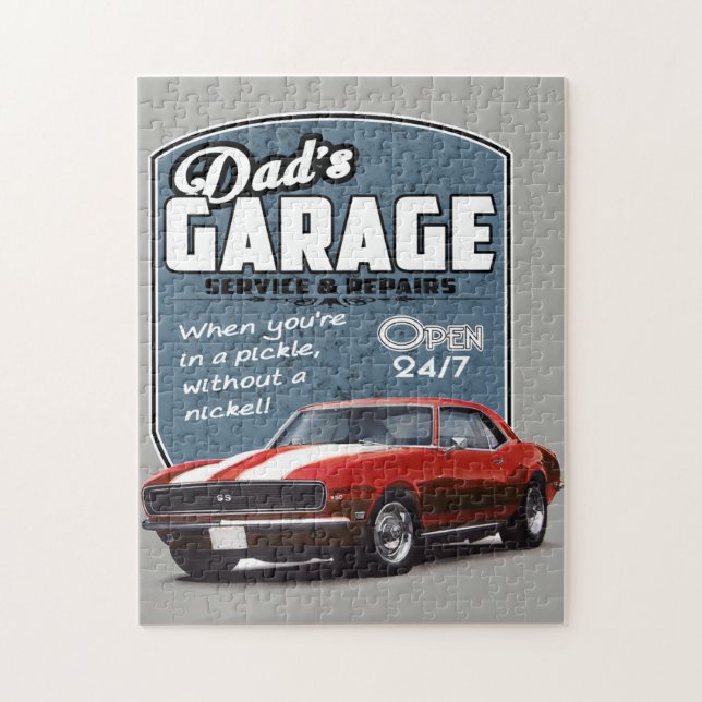 Dad's Garage Red Camaro Jigsaw Puzzle (Vertical)