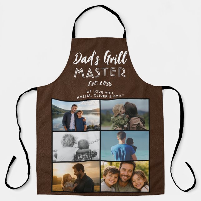 Dad's Grill Master Faux Leather 6 Photo Collage Apron (Front)