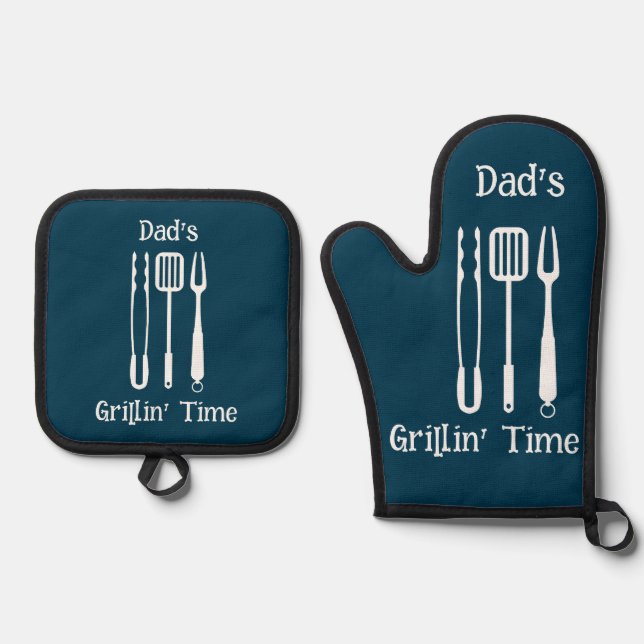 Dad's Grillin' Time | Backyard Barbecue Oven Mitt & Pot Holder Set (Front)
