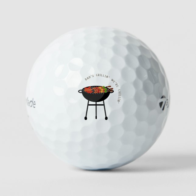 'Dad's Grillin', We're Chillin' Classic BBQ Funny  Golf Balls (Front)