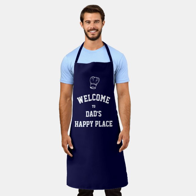 DAD'S HAPPY PLACE | Chef Hat | Custom BLUE Apron (Worn)