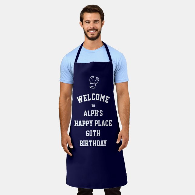 DAD'S HAPPY PLACE | Chef Hat | Custom BLUE Apron (Worn)
