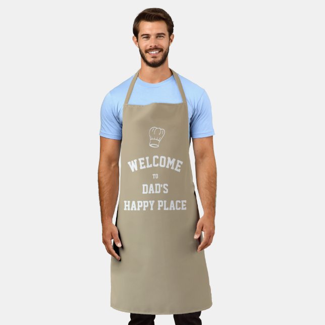 DAD'S HAPPY PLACE | Chef Hat | Custom KHAKI Apron (Worn)