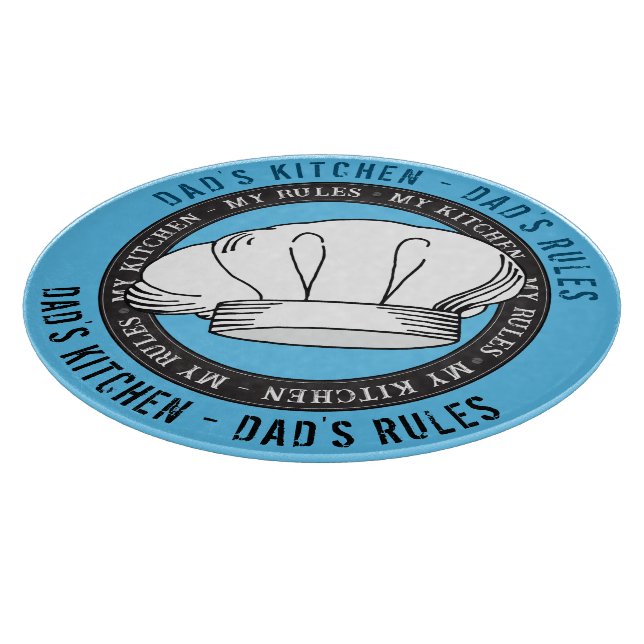 Dad's Kitchen Dad's Rules Funny Chef Hat Quote Cutting Board (Corner)