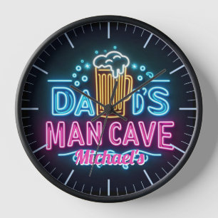 Dads Mancave Bar Clock Neon Beer Custom Name