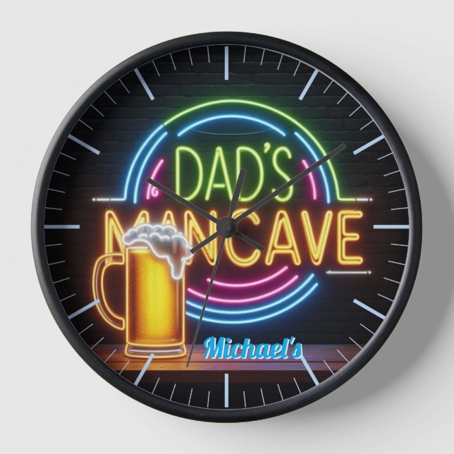 Dads Mancave Bar Clock Neon Beer Custom Name (Front)