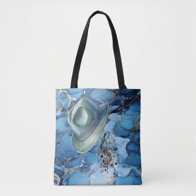 Dads Mood Music Blue Fedora Medium Shoulder Tote (Front)