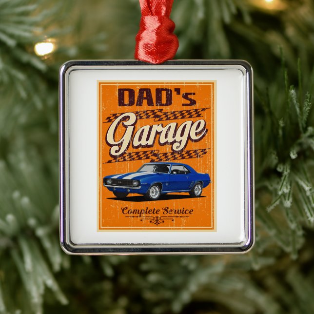 Dad's Muscle Car Garage Metal Ornament (Tree)