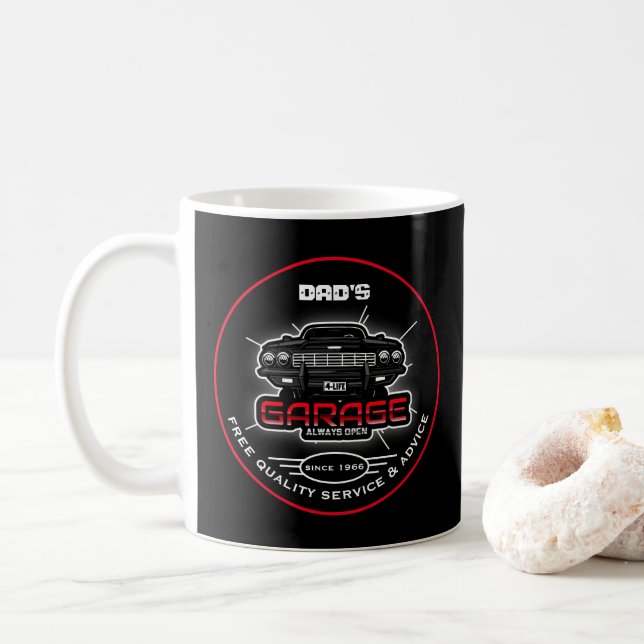 Dad's or Any Name Garage Always Open Funny Coffee Mug (With Donut)