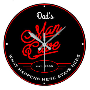 Dad's or Any Name Man Cave Retro Red and Slogan Large Clock