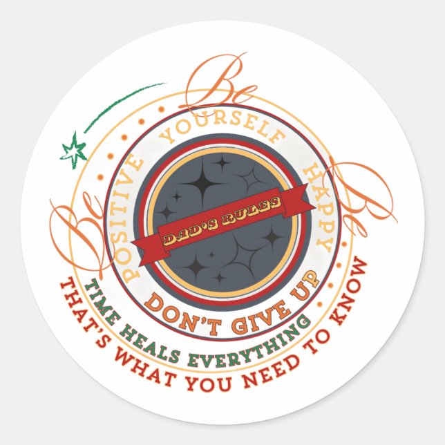 Dad's Rules Circular Badge Classic Round Sticker (Front)