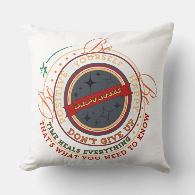 Dad's Rules Circular Badge Throw Pillow (Front)