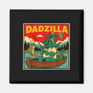Dadzilla fishing dinosaur father and son retro  magnet