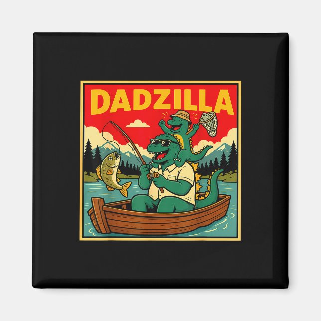 Dadzilla fishing dinosaur father and son retro  magnet (Front)