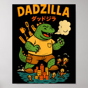 Dadzilla Funny Cartoon Gift For Dad Retro Vintage  Poster