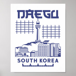 Daegu South Korea Modern Skyline Graphic Design Poster