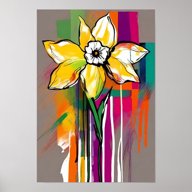 Daffodil Abstract Art Floral Colourful Bright Poster (Front)