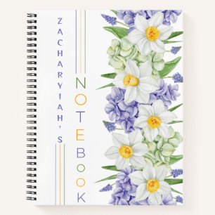 Daffodil and Hydrangea Personalized Floral  Notebook