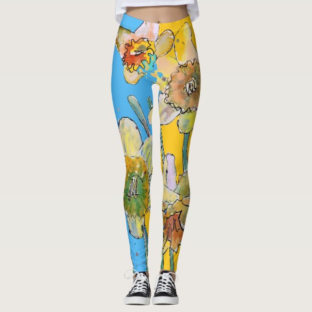 Daffodil Aquarelle Fleur Lilac Leggings floraux (Devant)