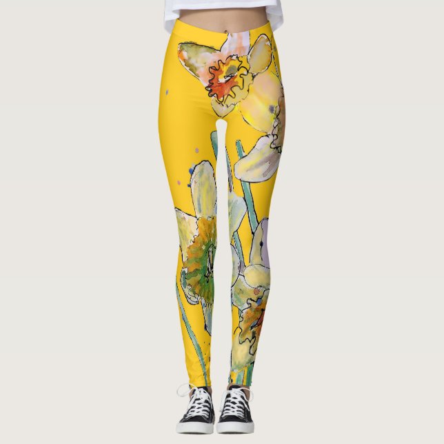 Daffodil Aquarelle Fleur Lilac Leggings floraux (Devant)