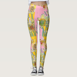 Daffodil Aquarelle Fleur Rose Leggings Floraux