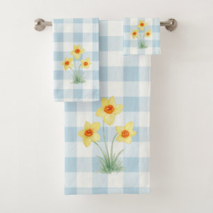 Daffodil Blue Check Gingham Pattern Bath Towel Set