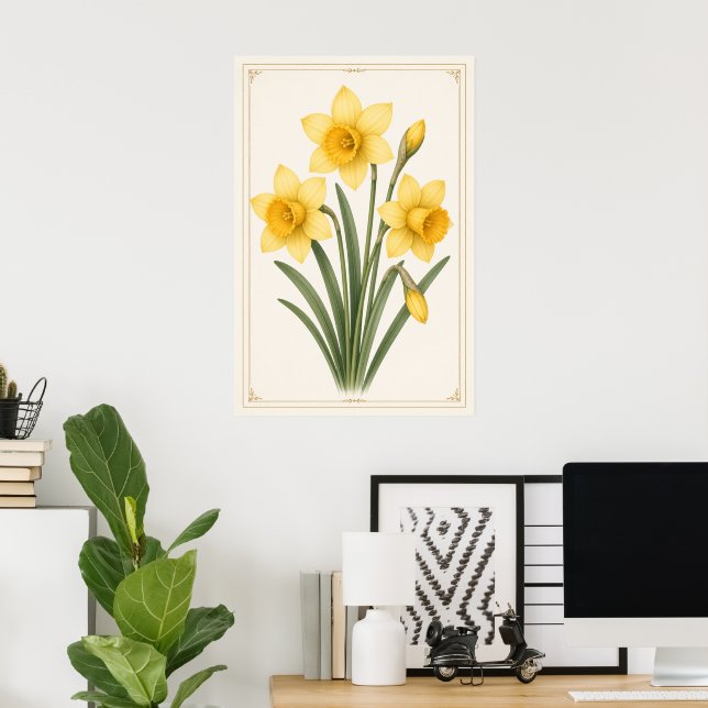 Daffodil Botanical, March Birth Flower Poster (Home Office)