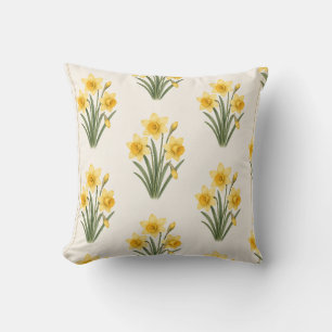Daffodil Botanical, March Birth Flower Throw Pillow